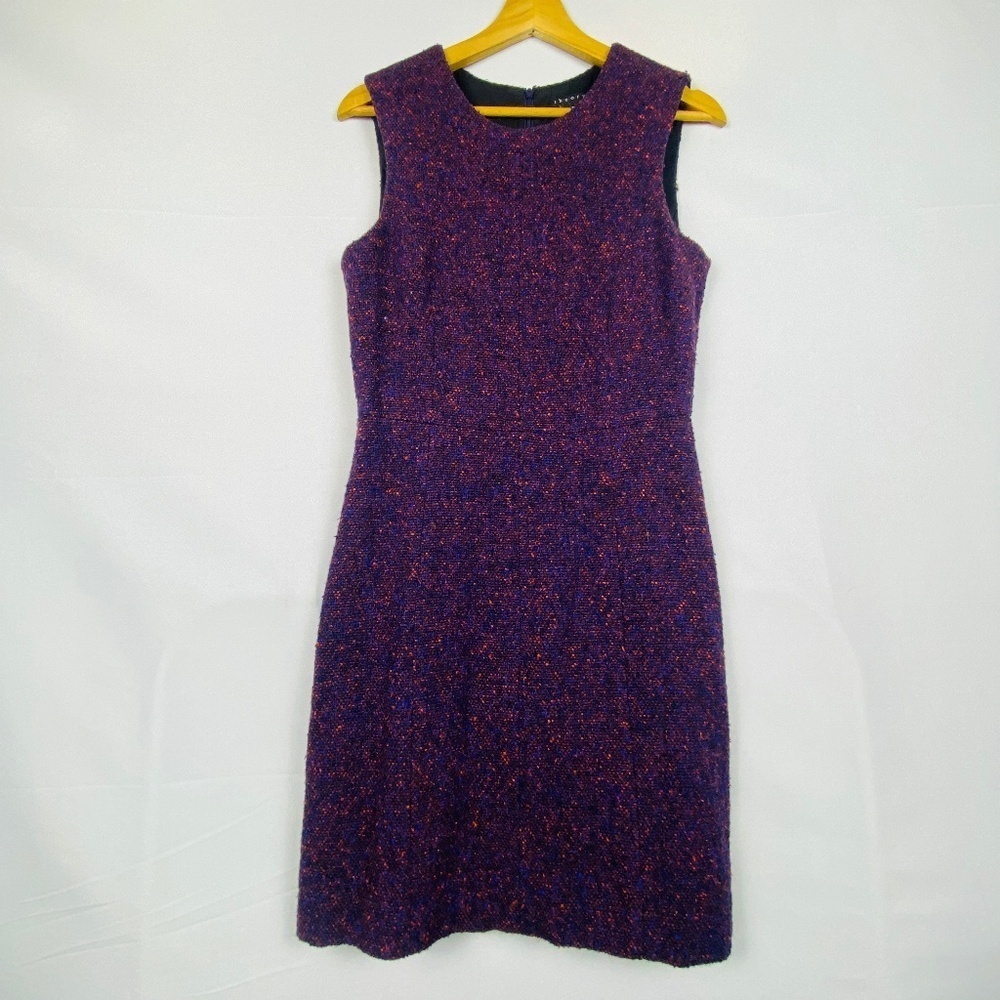 Theory Purple and Red Tweed Midi Dress